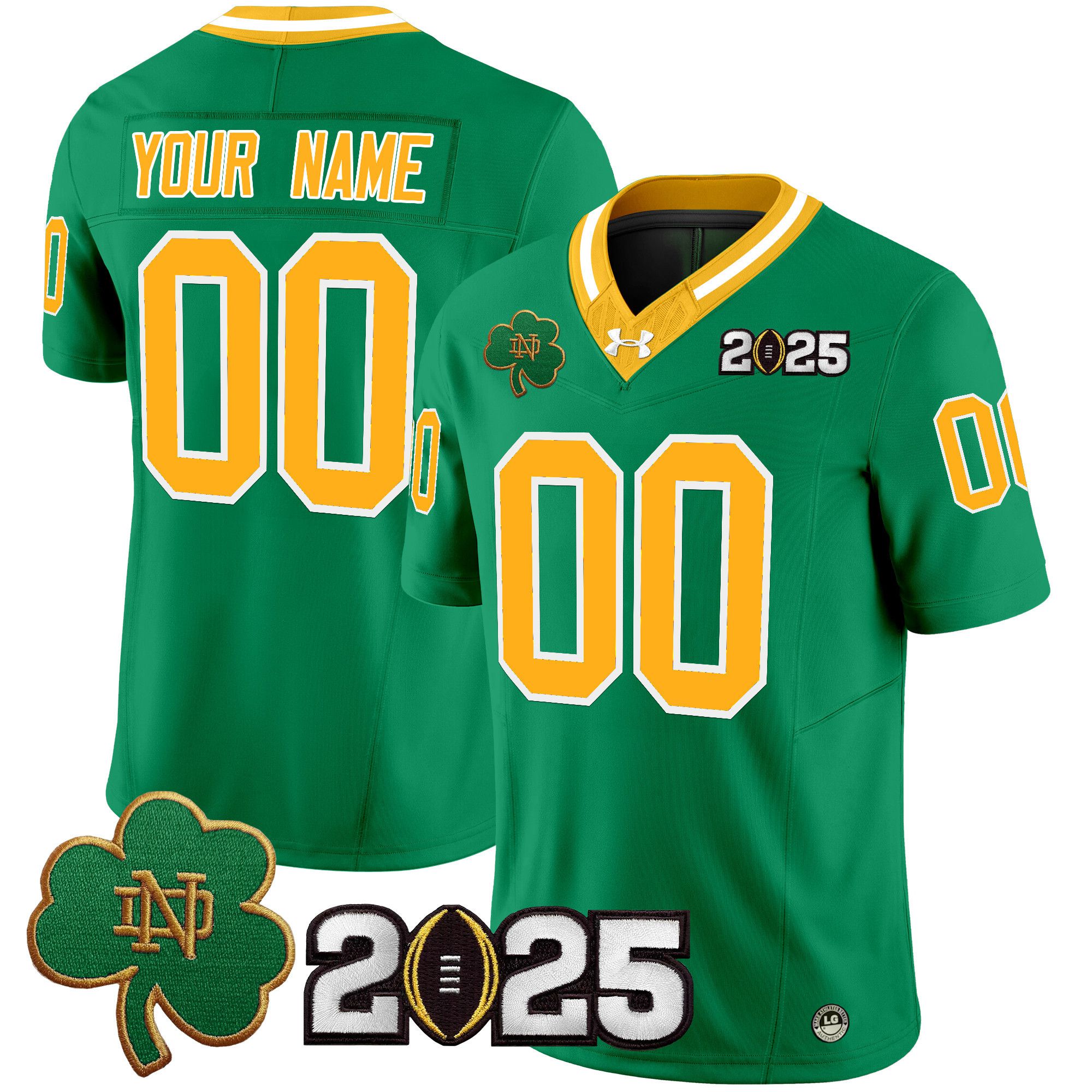 Men Notre Dame Fighting Irish Green 2025 CFP Final Patch Vapor Limited Custom NCAA Jersey style 2->customized ncaa jersey->Custom Jersey